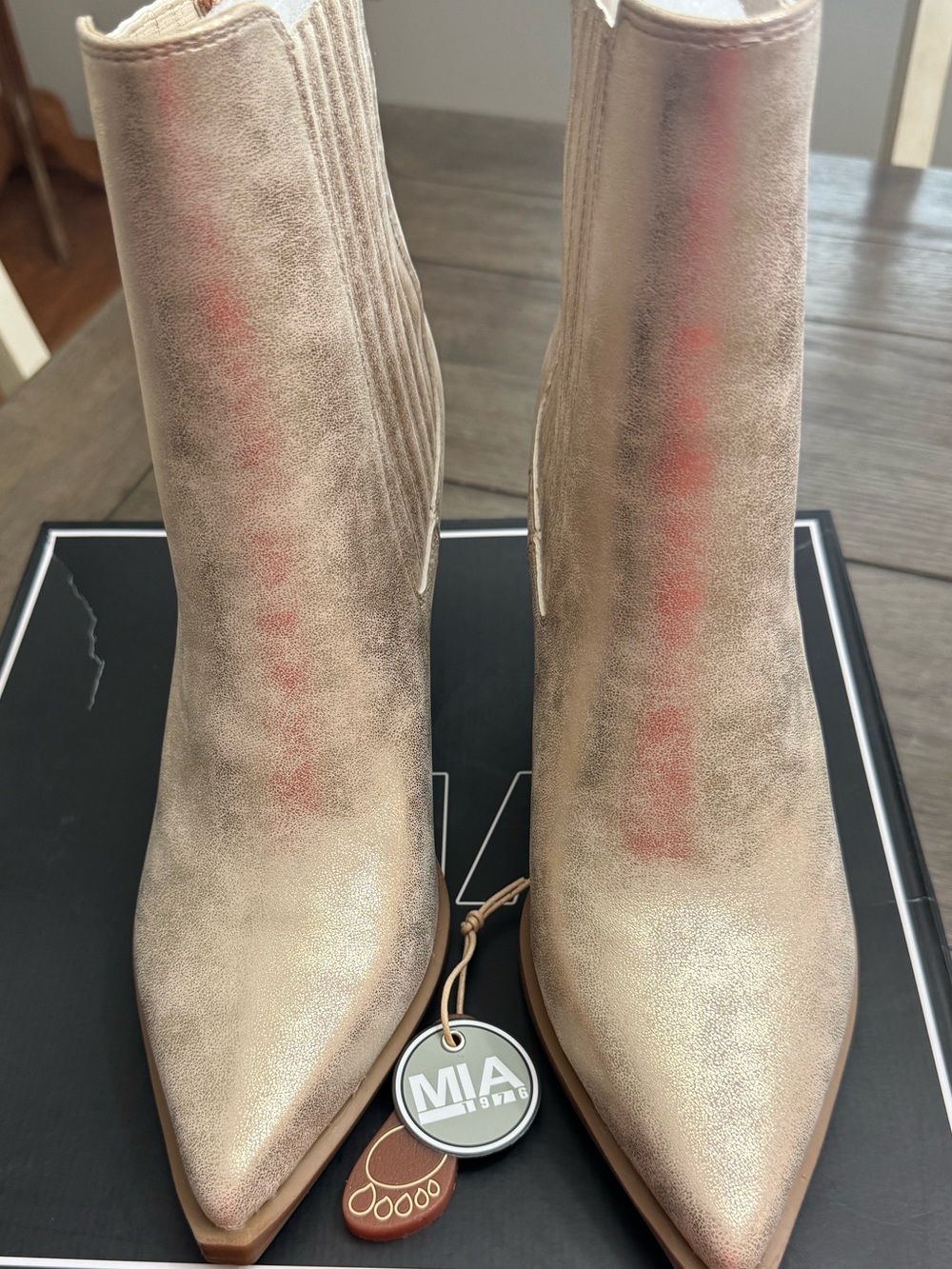 MIA Metallic Rose Gold Pointed Toe Ankle Booties